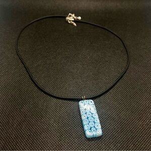 Authentic Blue Milliefiori  Murano Glass Pendant Necklace Leather‎ Like Chain